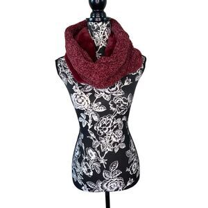 Plush Burgundy Fleece Lined Neck Warmer Infinity Scarf Soft Cozy Winter Tube